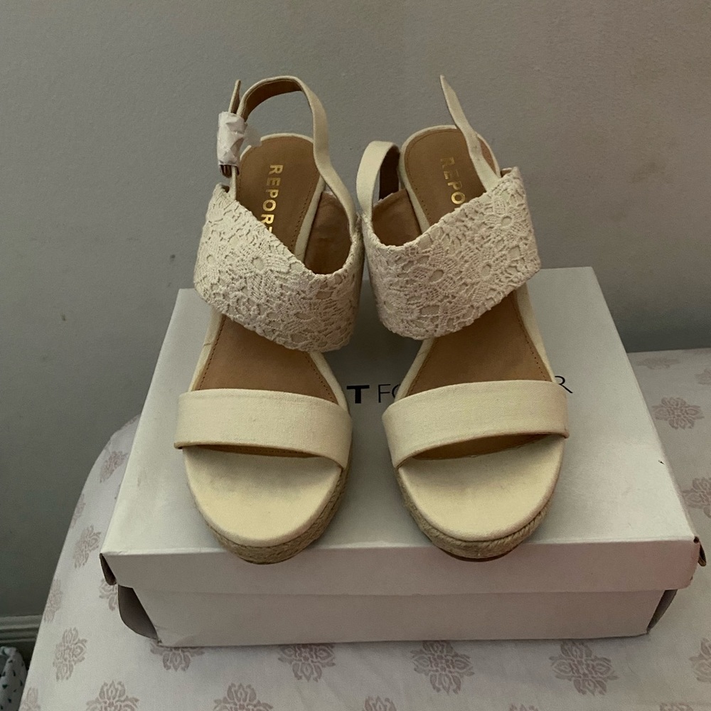 Beige platform heels